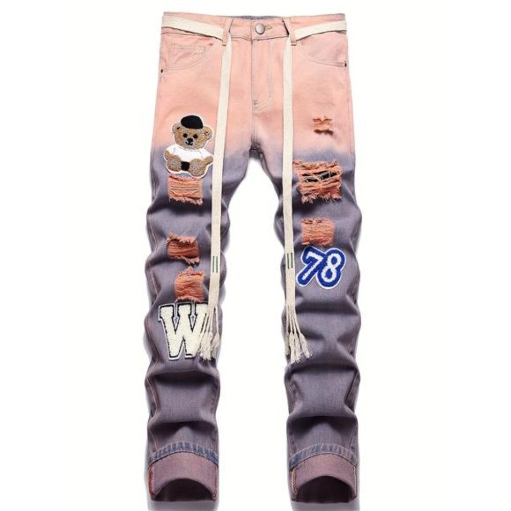 NWT Men's American Flag Patch Distressed Paint Splatter Jeans